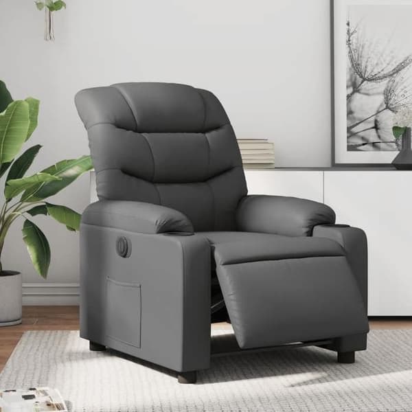 Elektrisk recliner - EKSKLUSIV HUS - Relax model - Grå kunstlæder - Læneposition 135° - Side lomme Grå