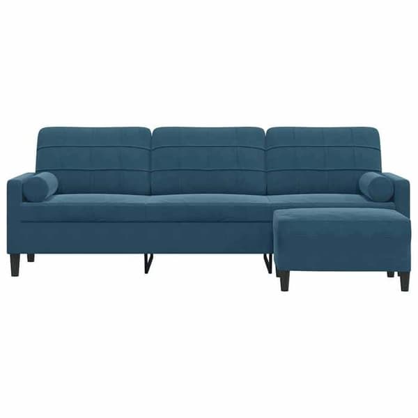 Soffa 3 platser - EXKLUSIV HEM - 210 cm - Blå sammet - Metallram - Puff ingår Blå