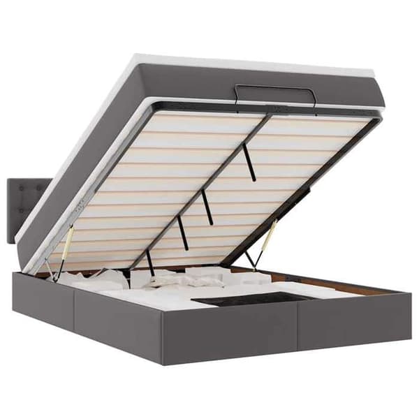 Sängsoffa - Maison Exclusive - 140x200cm - Grå konstläder - Förvaring med LED Grå