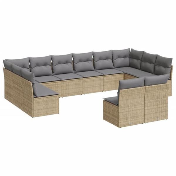 Maison Exclusive - Trädgårdsmöbler med kuddar 12 delar beige flätad resin