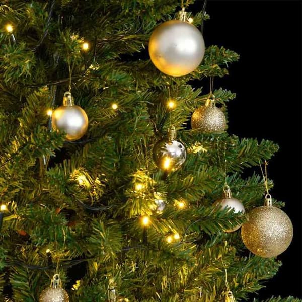 Kunstig juletræ - EKSKLUSIV HUS - 120 cm - 150 LED - 8 tilstande - Dekorative kugler