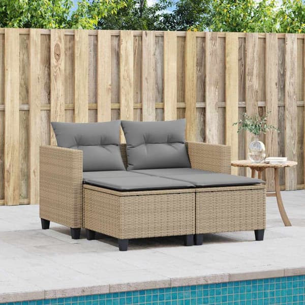 Maison Exclusive - 2-sits trädgårdssoffa med beige flätad resinpuffar