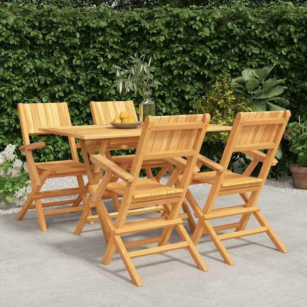 Sæt med bord og stole - EKSKLUSIV HUS - 5-delt sæt - Massivt teaktræ - Sammenklappelig - Hul til parasol