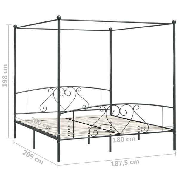 Sengestel med baldakin - EKSKLUSIV HUS - 180x200 cm - Grå - Solid metal - Lamelseng