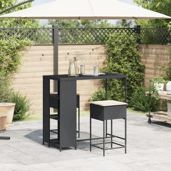 Maison Exclusive - Havebar sæt 3 stk med sorte puder i poly rattan Svart