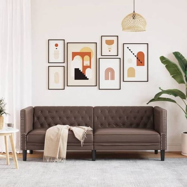 Maison Exclusive - Chesterfield soffa 3-sits brun konstläder