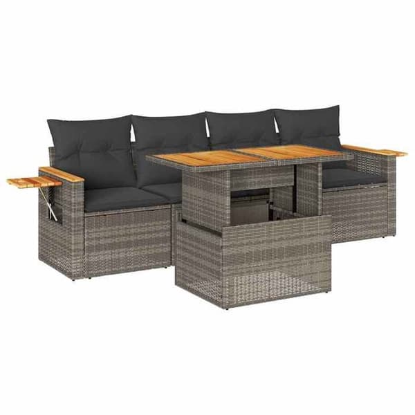 Maison Exclusive - Trädgårdsmöbler 5 delar med grå kuddar i flätad akacia