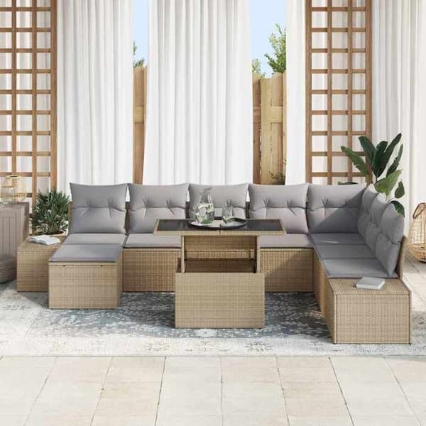 Maison Exclusive - 9-delt have-sofa sæt i beige og lys grå polyrotin
