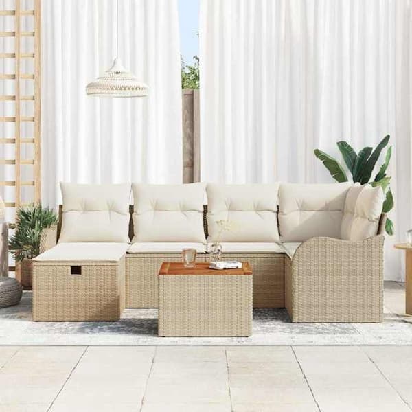 Maison Exclusive - 7 osan beige polyrottinkinen puutarhakalustesetti beige