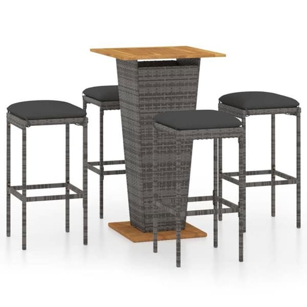 Maison Exclusive - Trädgårdsbarset 5 delar med kuddar, flätad resin, Grå