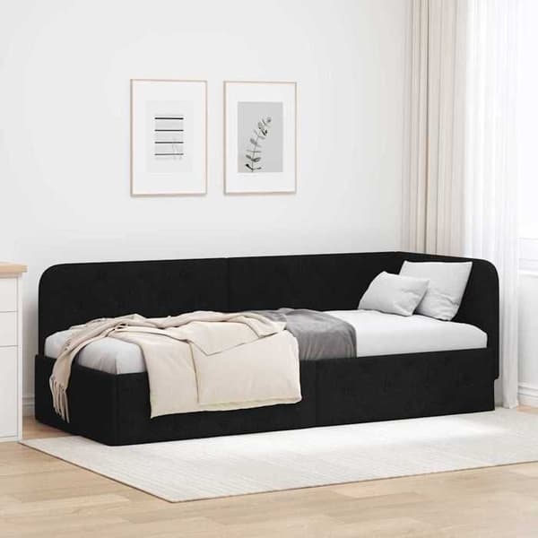 Vinkel sengestel - EKSKLUSIV HUS - L-formet stel - 80 x 200 cm - Sort - Vendbar armlæn Svart