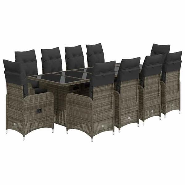 Maison Exclusive - Trädgårdsbistro-set 11 delar gråa kuddar poly rotting