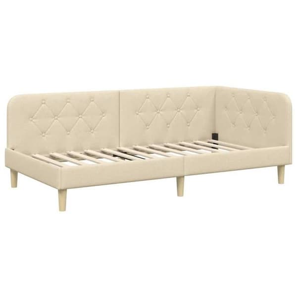 Vinkel säng - EXKLUSIV HEM - L-formad säng - 90 x 200 cm - Polyester tyg - Vändbart armstöd Grädde