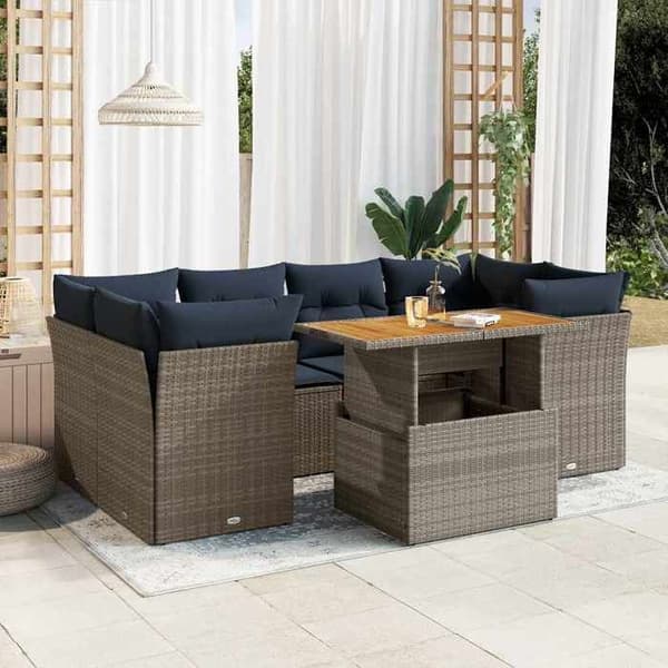 Maison Exclusive - Trädgårdsmöbler med kuddar 7 delar grå flätad resin Grå