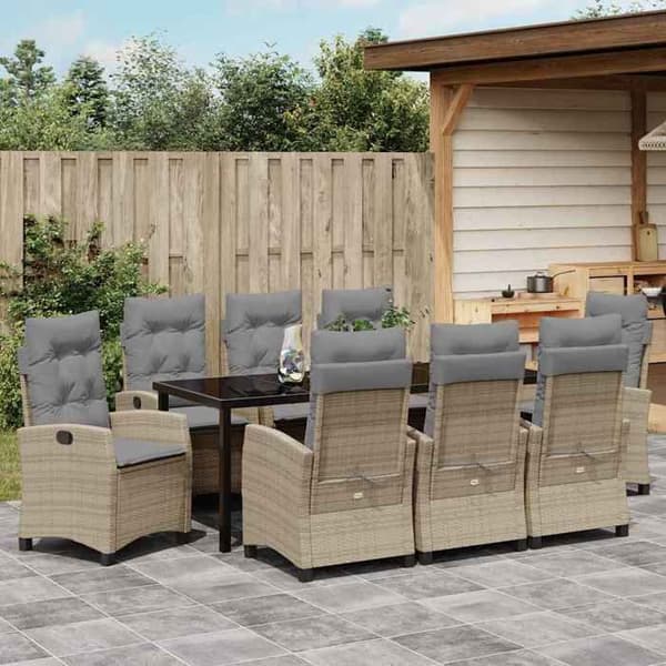 Maison Exclusive - 9 pc spisestue sæt til haven i beige polyrotin beige