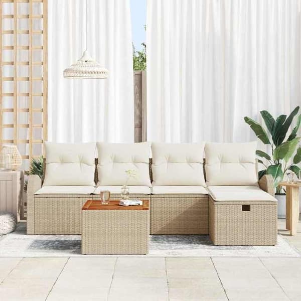 Maison Exclusive - 6 osan beige polyrottinkinen puutarhakalustesetti