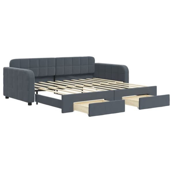 Seng til dagbrug - EKSKLUSIVT HUS - 90x190 cm - sovesofa - 2 skuffer - grå velour