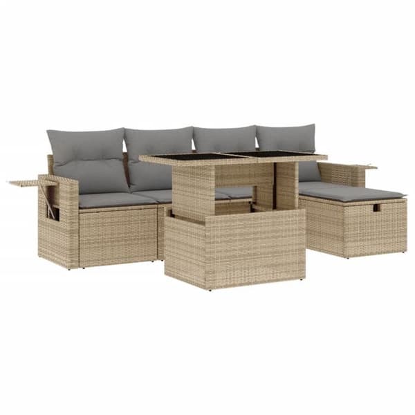 Maison Exclusive - Trädgårdsmöbler med kuddar 6 delar beige flätad resin