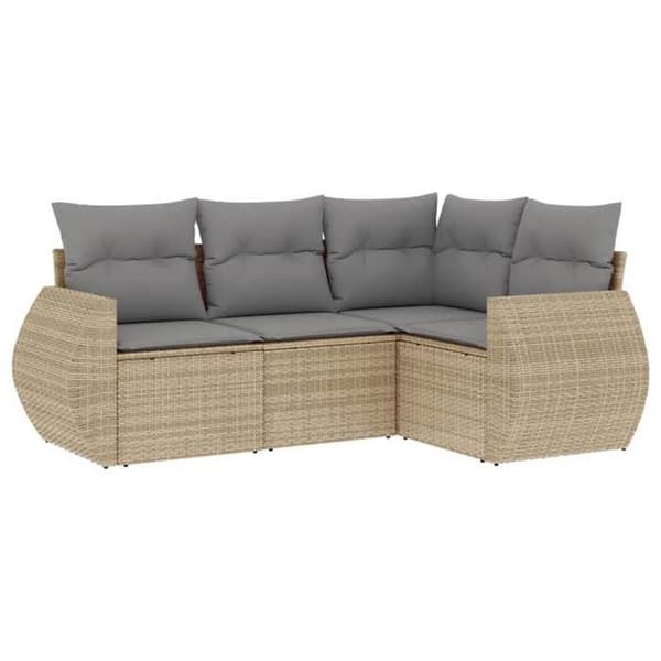 Maison Exclusive - Trädgårdsmöbler med kuddar 4 delar beige flätad resin