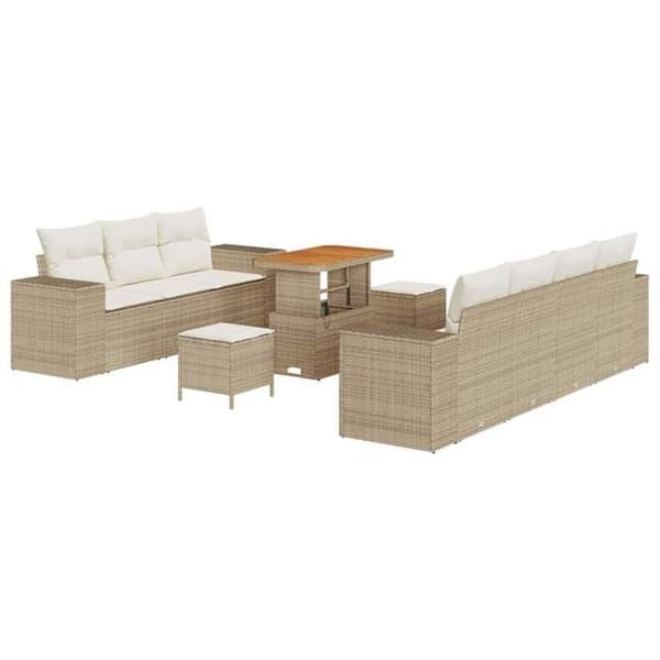 Maison Exclusive - 10-delars trädgårdsoff-set i beige polyrotting beige