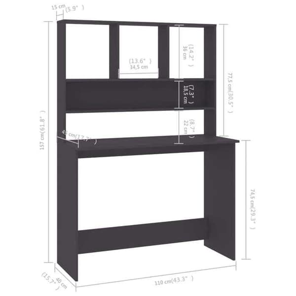 Kontor - EKSKLUSIVT HUS - 110x45x157 cm - Grå - Ingeniørtræ - Vertikal design Grå