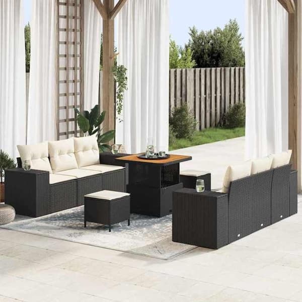 Maison Exclusive - Musta ja Kermanvärinen Poly Rattan -puutarhakalustesarja