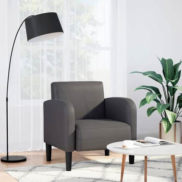 Stol - EKSKLUSIV HUS - Sofa stol 54 cm - Grå kunstlæder - Armlæn - Skum og fjedre Grå