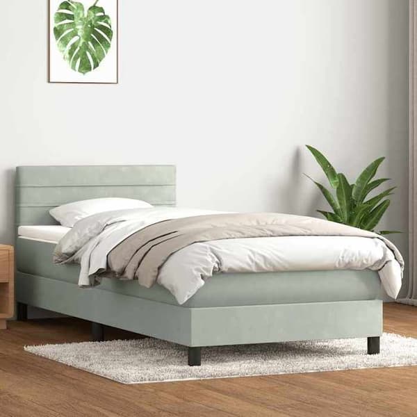 Maison Exclusive - Sängyn lattiapuut ja vaaleanharmaa patja 80x210 cm samettia