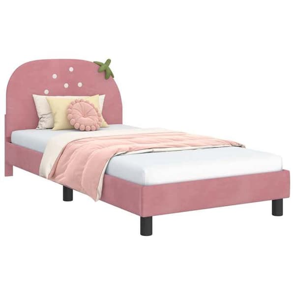 Sengestel - EKSKLUSIV HUS - 90 x 200 cm - Rosa - Blødt velour - Indbyggede lameller Ros