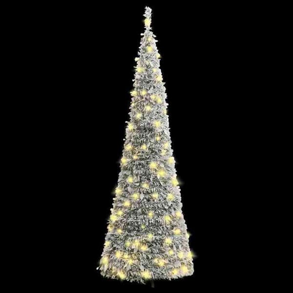 Maison Exclusive - Sammenklappelig kunstig juletræ med sne og 100 LED Vit (flockad snö)
