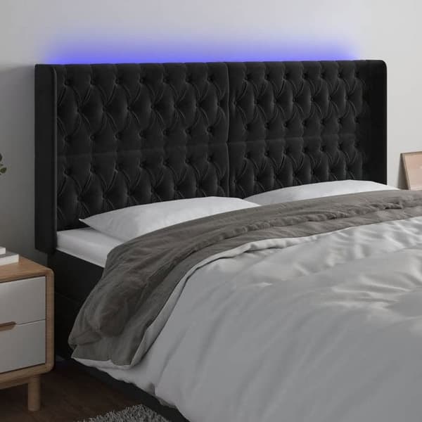 Maison Exclusive - LED Hovedgærde Sort 203x16x118/128 cm Velour Svart