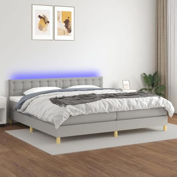 Maison Exclusive - Seng bunde med lameller madras LED Lys Grå 200x200 cm Stof