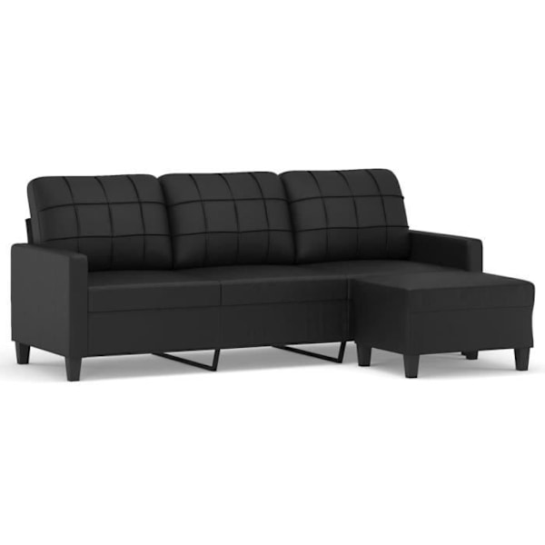 3-personers sofa med fodstøtte Sort 180 cm Kunstlæder80 [cm] Svart