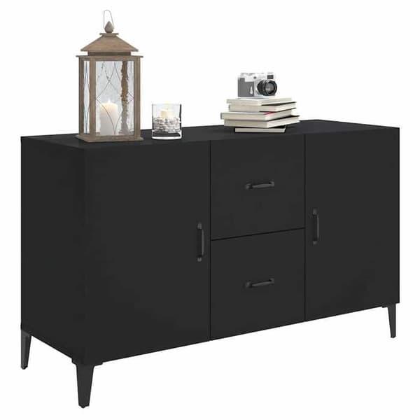 Buffet - EKSKLUSIVT HUS - 100x36x60 cm - Sort - Ingeniørtræ - 2 døre 2 skuffer Svart