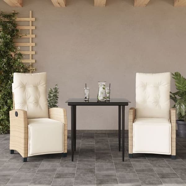 Maison Exclusive - Puutarhakalusteryhmä ja tyynyt 3 kpl Beige polyrottinki