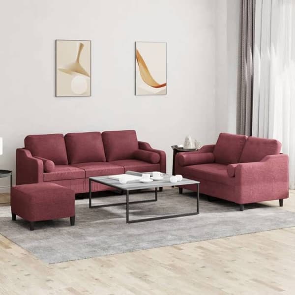 Maison Exclusive - Sæt af 3 sofaer med bordeaux røde puder i stof
