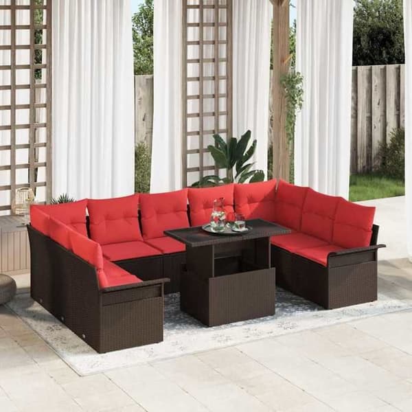 Maison Exclusive - 10-delars trädgårdsoff-set i brun poly-rattan brun