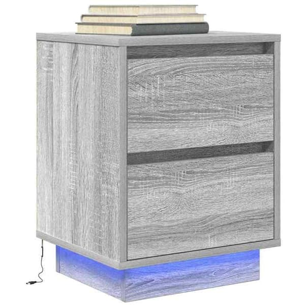 Maison Exclusive - Yöpöytä LED-valoilla, sonoma harmaa 38x34x50 cm