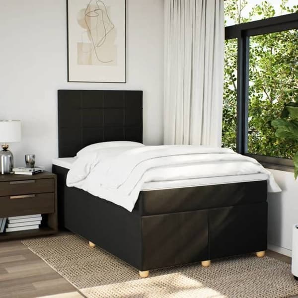 Maison Exclusive - Seng med lameller og madras Sort 120x200 cm Stof