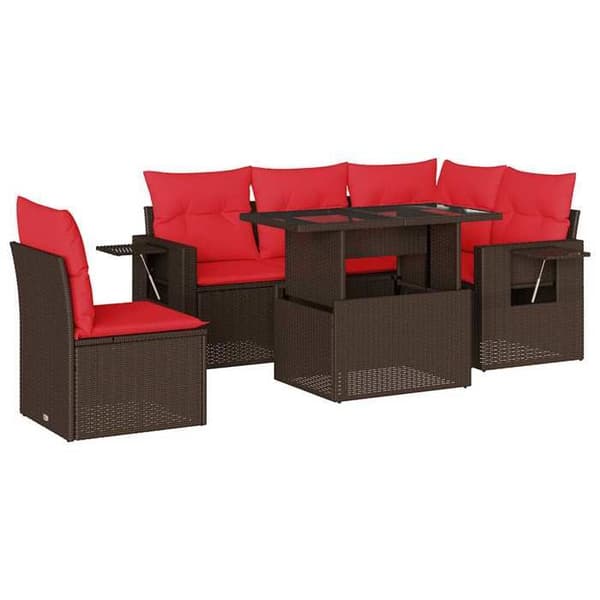Havemøbler - EKSKLUSIVT HUS - 6 dele sofa - PE rattan - Tykkepuder - Justerbart bordplade brun
