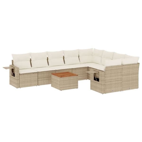 Maison Exclusive - Trädgårdsmöbler med kuddar 10 delar beige flätad resin