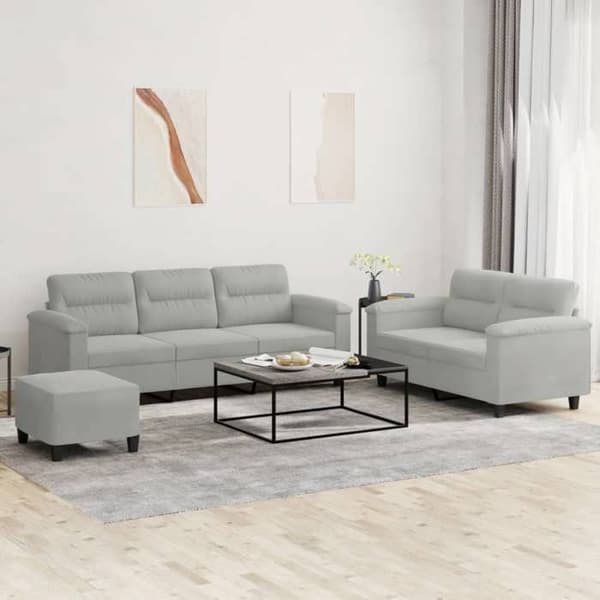Maison Exclusive - Sæt af 3 sofaer med lysegrå puder i mikrofiberstof