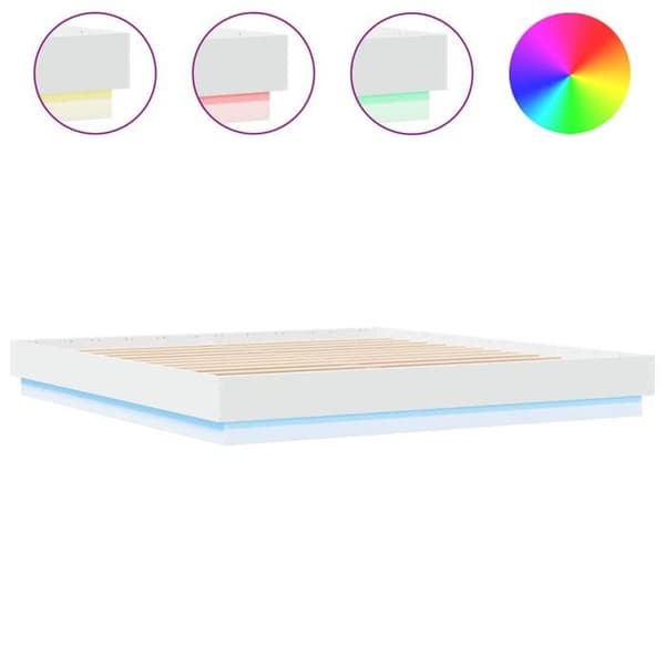Sengestel - EKSKLUSIV HUS - 200x200 cm - RGB LED - Træ (spånplader) - Lamelseng Vit