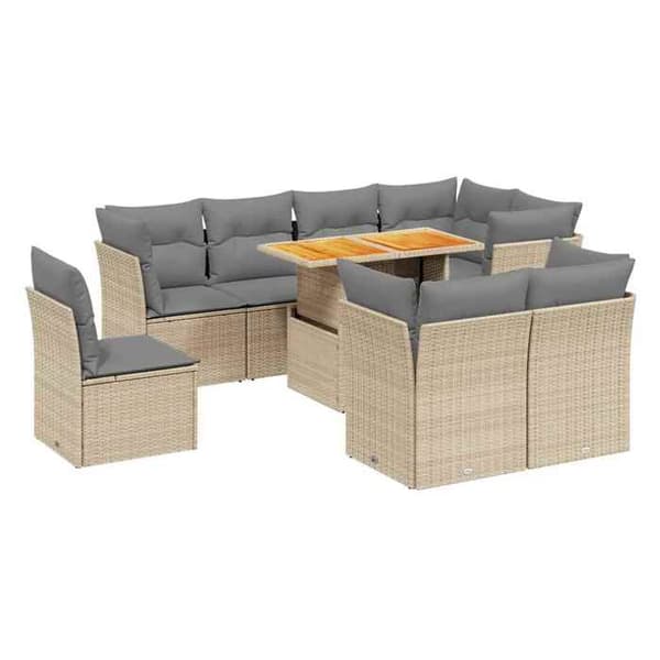 Maison Exclusive - Trädgårdsmöbler med kuddar 9 delar beige flätad resin