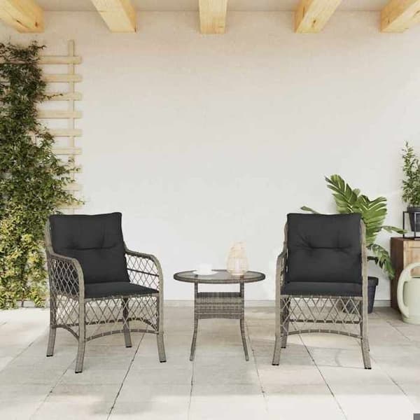 Maison Exclusive - Trädgårdsstolar med kuddar, set om 2, grå flätad resin