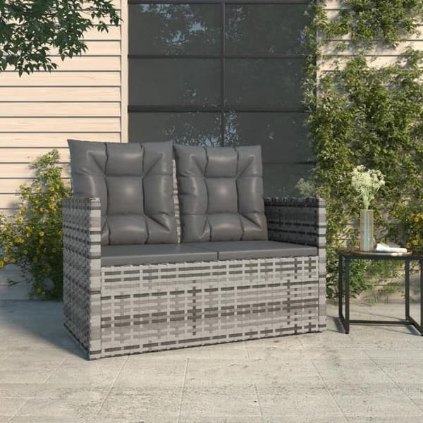 Trädgårdsbänk - EXKLUSIV HEM - 105 cm - Flätad resin - Grå - Kuddar ingår Grå