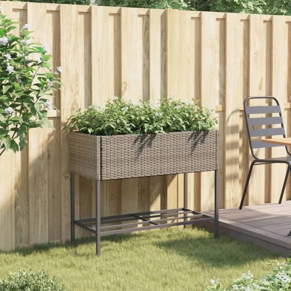 Maison Exclusive - Blomlåda med hylla grå vävd plast