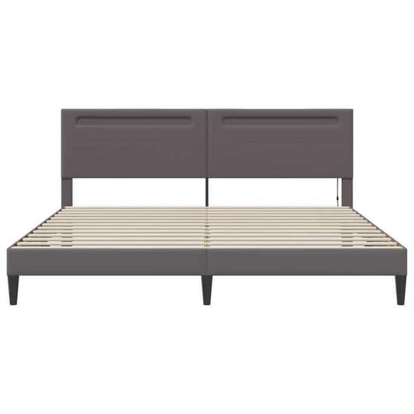 Sengestel - EKSKLUSIV HUS - 200 x 200 cm - Kunstlæder - Multifarvede LED-striber - Lamelseng Grå