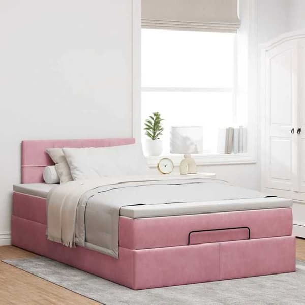 Sängsoffa - Maison Exclusive - 120 x 190 cm - Rosa sammet - Hydraulisk förvaring rosa