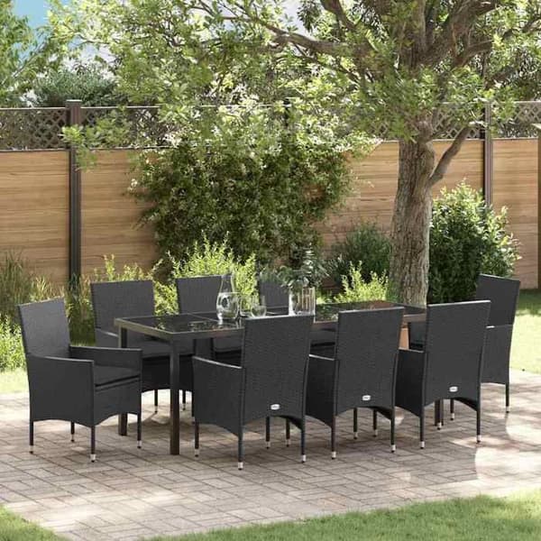 Maison Exclusive - 9 pc have spisebordssæt i sort polyrotin Svart
